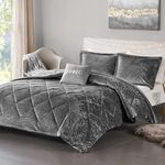 Intelligent Design Queen Comforter Set, Velvet Comforter Set, Luxury Diamond Quilting Comforter Set, Fluffy Comforter Bed Set with Decorative Pillowand 2 Shams, 4 Piece Grey, Full/Queen