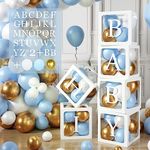 105Pcs Baby Shower Decorations Boxes for Boys,6 Blue Baby Shower Balloons Boxes with 54 Letters(B+A-Z),45 Blue White Gold Balloons,Baby Boxes for Baby Shower,Birthday Party Decoration,DIY Custom Name