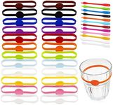 QEEQPF Set of 36 Coloured Silicone Markers, Silicone Marker Strips, Wine Glass Rings, Glass Markers, Reusable Wine Glass Identification Markers for Party, Beer, Cocktail, Champagne, Drinks, 1,