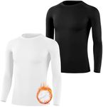 BIG ELEPHANT 2 Pack Youth Boys Compression Thermal Shirt Fleece Lined Base Layer Long Sleeve Athletic Baseball Undershirt