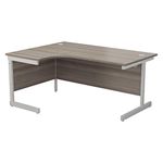 Office Hippo Heavy Duty Office Desk, Left Corner Desk, Strong & Reliable Workstation, Office Table With Integrated Cable Ports, PC Desk For Office or Home - Grey Oak Top / White Frame