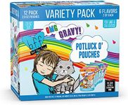 Weruva B.F.F. OMG - Best Feline Friend Oh My Gravy!, Variety Pack, Potluck O' Pouches, Wet Cat Food, 2.8Oz Pouches (Pack of 12)