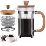 Mellovin French Press Coffee & Black Tea Maker with Heat Resistant Borosilicate Glass, Superior Filtration System, 304 Stainless Steel Plunger, Wooden Lid and Handle(600 ml)