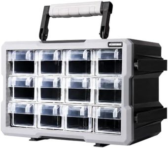 VELORGEMANE 12 Drawer Modular Stackable Storage Organizer with Clear Drawers, Heavy-Duty Interlocking System, Removable Handle, Wall-Mount Workshop Storage Cabinet