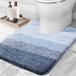 OLANLY Luxury Microfiber Toilet Mat U-Shaped, Extra Soft and Absorbent Bath Mat, Non-Slip Plush Shaggy Bathroom Rug, Machine Wash Dry, Contour Toilet Rugs for Toilet Base, 20x24, Blue