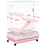 PawHut 32" L 4-Level Small Animal Cage Rabbit Hutch with Universal Lockable Wheels, Slide-Out Tray for Bunny, Chinchillas, Ferret, Pink