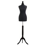 Size 6-8 BLACK Female Dressmaking Mannequin Dummy & Tailors Bust on Black Tripod Stand