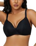 LIQQY Women's Wireless Bra Sexy Lace Full Coverage Contour Wire-Free Plus Size Bra (US, Alpha, 5X-Large, Regular, Regular, Black)