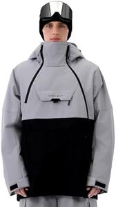 HIGH EXPERIENCE Mens Ski Jacket 3L Snowboard Anorak Coat Baggy Snow Pullover Hooded Waterproof Windproof Insulated Winter (US, Alpha, Medium, Regular, Regular, Gray Black)