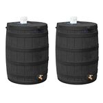 Good Ideas Rain Wizard 50 Gallon Plastic Rain Barrel Water Collector with Brass Spigot, Black (2 Pack)