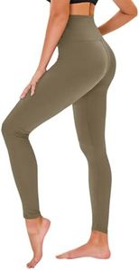 High Waisted Leggings for Women - No See Through Tummy Novelty Workout Yoga Pants with Pockets Reg & Plus Mocha