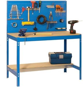 Simon Rack Banco de Trabajo Taller, Capacidad Carga 400 kg, 1445x910x610 mm, Mesa de Trabajo, Azul/Madera - BT2