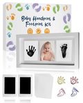 MOXTOYU Baby Handprint and Footprint Photo Frame Kit, 2 Clean-Touch Baby Handprint Ink Pads with 6 Imprint Cards, Non-Toxic to Newborn Baby, Baby Footprint Kit with 4 Cute Clips, Perfect Baby Gift