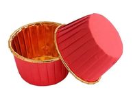 GaoBangM 50 Pcs Cupcake Cases, Cake Muffin Liners, Greaseproof Foil Baking Cups Paper Wrappers, Metallic Cake Cups Household Oven Birthday Wedding Party Muffins Pastry Molds (red)