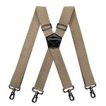 RIONA Men's Classic High Elasticity Adjustable Braces Y-Back Suspenders with Leather Button End Heavy Duty Soild Dress Braces (010_Khaki)