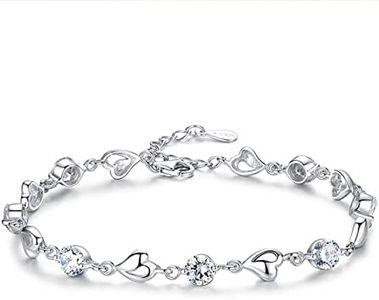 Aucuu Pulseras para Mujer, Pulsera Corazón de Cristal Blanco para Mujeres, Pulsera de Plata con Amor, Pulseras Deslizantes de Cadena Ajustable, Niñas Día de la Madre Regalo de Joyería