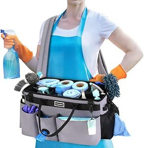 CHZUOBER Large Cleaning Caddy Organizer with Handle, Sponge Shoulder Strap Cleaning Supplies Organizer with Foldable Dividers Zipper Pocket Cleaning Supply Caddy for Cleaners Housekeepers