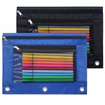 Cinvo Pencil Pouch 3 Ring Binder Pouch Zippered Pencil Case Canvas Pencil Bag with 2 Compartments (Set of 2, Black and Blue)