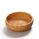 amololo Hadewoven Round Rattan Fruit Basket Wicker Food Tray Weaving Storage Holder Dinning Room Bowl, 8 Inch Small Bread Baskets Tray for Serving with Deep Wall, Brown (Small 7.48”)