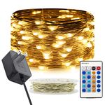 RUICHEN Twinkle String Lights Plug in, Dimmable 33Ft 100 LED Fairy Lights with Remote, Waterproof Silver Wire Firefly Lights for Bedroom Patio Yard Christmas Wedding Party (Warm White)