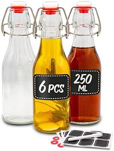 Praknu 6 Bouteille en Verre 250ml avec Bouchon Mécanique - Bouteille en Verre avec Bouchon - 12 Étiquettes et Stylo - Bouteille Vide Verre pour Infusion d'huile d'olive
