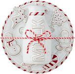 Mud Pie Gingerbread Milk Santa Set PLATTERS & Trays, plate 6 1/2" dia | bottle 5" x 2 1/2" dia, WHITE