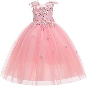 Vestido Niña Ceremonia Fiesta,Vestido de Tul de Boda,Blanco Ropón para Bautizo(11-12 años,Rosa,Tag 160)