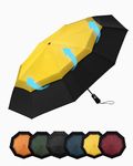 Chakipee Travel Compact Umbrella Windproof - Portable Automatic Umbrellas for Rain, Folding Umbrella for Men and Women, Double Vented Canopy 210T Teflon Coating 102cm Span - 9 Ribs Yellow Umbrella