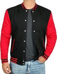 Mens Red And Black Varsity Jackets - Bomber Jacket Men | [40020025] Red Plain Sleeves, XL