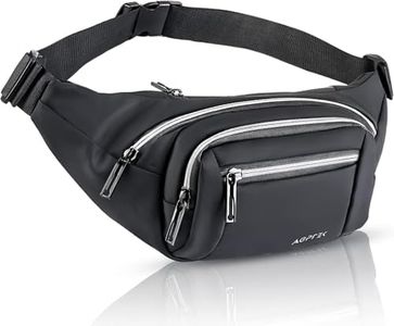 AGPTEK Waist Bag for Men Women,Waterproof Fanny Bag with Reflective Band Zipper 5 Pockets Large Capacity Adjustable Belt Bag for Running Hiking Climbing Cycling Walking, Black
