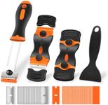 NECAMOCU 4 Pack Razor Blade Scraper, Premium Cleaning Scraper Tool with 50 PCS Metal & Plastic Razor Blades, Multi-Purpose Glass Scraper for Windows, Sticker, Decals, Cooktop, Paint Removal (Orange)