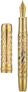 Hongdian A6 Piston Fountain Pen Extra Fine Soft Nib, Golden Hollow Skeleton & Transparent Resin Pen with Metal Case Set