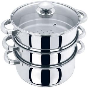 PRIMA Steamer 3 étages en acier inoxydable 24 cm avec couvercle en verre argenté