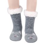 Moyel Womens Fuzzy Fluffy Cozy Slipper Socks Non slip Reading Gifts for Women (Grey Cat)