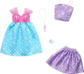 Barbie Clothes, Doll Fashions and Accessories Set Featuring 2 Complete Mermaid-Themed Outfits, Including Dress, Top, Skirt, and More