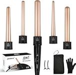 janelove Hair Curler, Curling Wand for Long Hair, Curling Wand Set with 5 Ceramic Barrels,from 9/18/25/32 mm, 150℃-210℃ Temperature Control,with Heat Resistant Glove