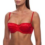 frugue Strapless Push Up Balcony Lace Bra Red 38 A