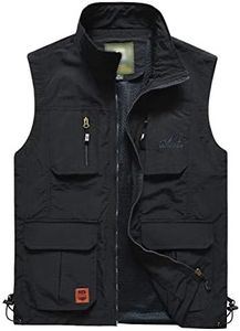 Flygo Men's Lightweight Outdoor Travel Work Fishing Vest with Multi-Pockets, 02 Black, X-Large