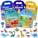 ASTARON 5 Pack Reusable 3D Sticker Scenes Book for 2 3 4 Year Old Toddlers, Jelly Sticker Game Educational Sensory Learning Toy,Travel Stickers and Busy Book,Vehicles, Animals, Dinosaur,Ocean,Space