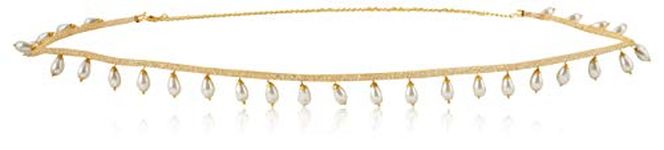 WomenSky Gold Polished Peral Kamarband for Women (Golden and White)