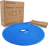 Brightedly 16 FT Long Jump Rope for Kids, Multiplayer, Adjustable | Classic Look Wooden Handle | Durable Kids Jumping Rope, Skipping Rope, Outdoor Fun, Great as a Gift, Party Game, Party Favor - Blue