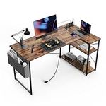 BEXEVUE Computer Desk L Shaped with Power Outlets, 47 Inch Small Corner Desk with Reversible Shelves, Gaming Desk Computer Table Study Work Desk for Home Office Small Space, Rustic Brown