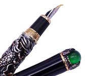 Jinhao Dragon Fountain Pen Bent Nib, Black Color, Heavy Fude Pen Fine to Broad Size,Solid Metal with Pen Pouch