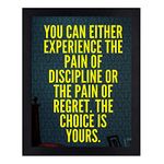 Interio Crafts Discipline and Regret Motivational Quote Framed Poster(Frame Included,13X10 Inch, Black)