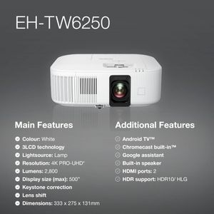 Epson 4K PRO-UHD Android TV Projector – 2,800 Lumen Home Cinema
