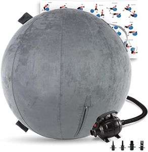 Exercise Ball 65cm/26in, Iron Grey Microsuede Leather Cover with Electric Quick Pump For Yoga, Pilates, Fitness Balance Stability, Office Ball Chair Seat. Soft & Slip Resistant, Pro Guide