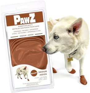PawZ Rubber Dog Boots for Medium Paws - All-Weather Waterproof Dog Shoes, Anti-Slip Traction for Rain, Snow, Mud & Hot Pavement - Pull-On Dog Booties, Brown - Medium (2.5" - 3") - Pack of 12