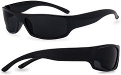 Mens Black Super Dark Sunglasses - Slim Wrap Around Gangster Style (Black)