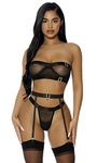 Forplay Womens Good as Gold Lingerie Set, Black, X-Large