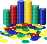 Skylety 400 Pieces Plastic Poker Chips Game Chips 4 Colors Counter Card for Kids Game Playing Learning Math Counting Bingo Game Blank Chips Card for Kids Reward, 0.86 Inch (Red, Blue, Green, Yellow)